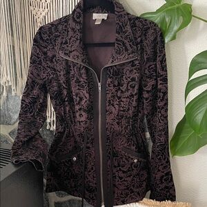 LOFT Women's Black Velvet Patterned Jacket